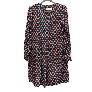 Loft Floral Print Long-Sleeve Button-Down Tunic Dress Navy/Coral Size M